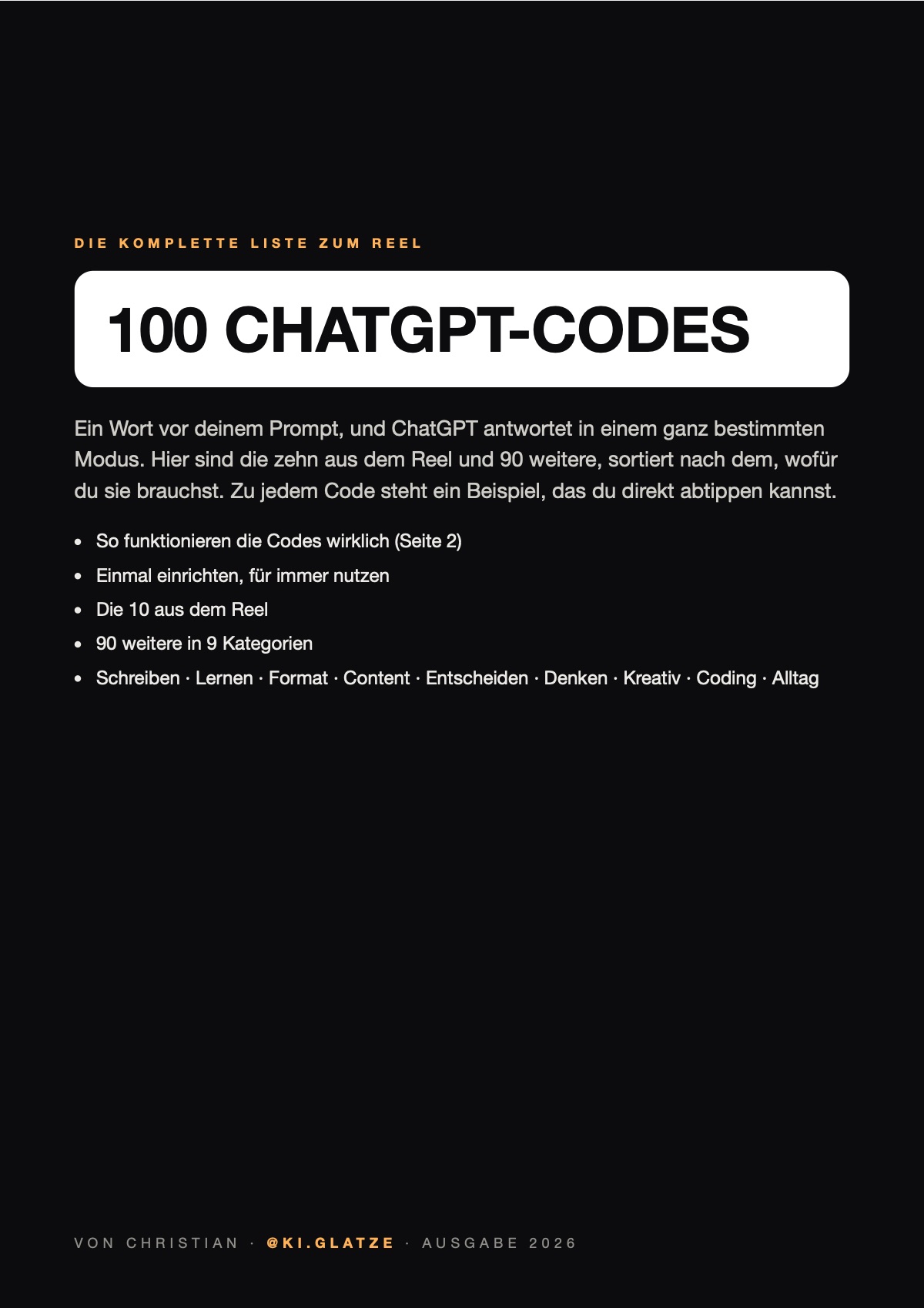 Titelseite des Guides „100 ChatGPT-Codes“